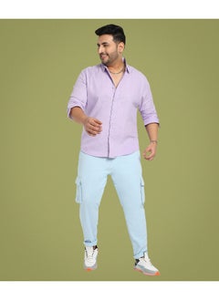 Instafab Plus Men's Lavender Self-Design Striped Shirt  - Image 4