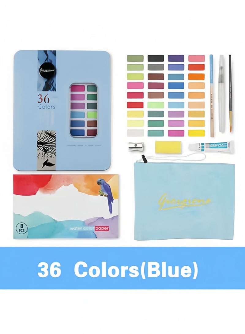 Paint like a pro with this 36-color watercolor set for artists, beginners, students, and adults. Complete with water brush, paintbrush, pencil, sponge, and watercolor paper, this set is perfect for - Image 1