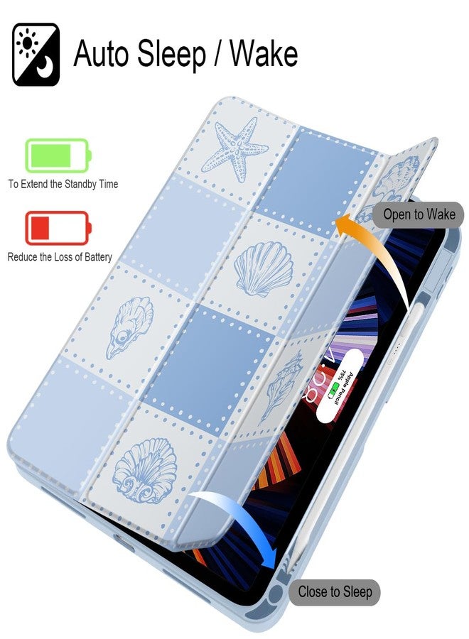 May Chen for iPad (A16) 11th Generation Case 11 Inch 2025, iPad 10th Gen Case 2022 10.9 inch, Built-in Pencil Holder with Shockproof Cover Clear Transparent Back Shell Auto Wake/Sleep, Blue Checkered - Image 3