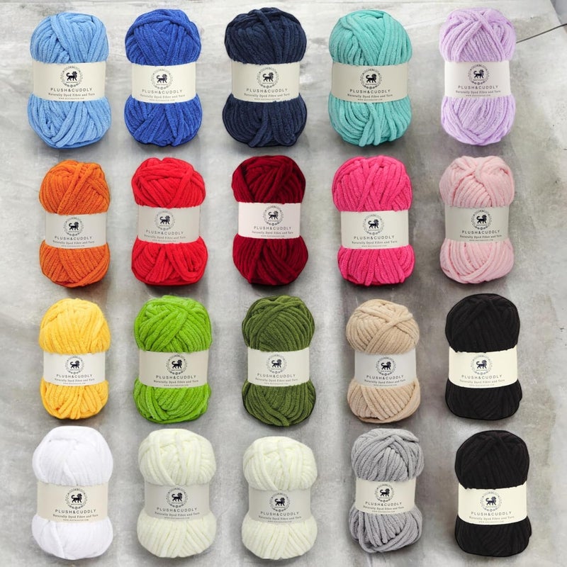 NESTNHAVEN Plush Cuddly yarn kit Sets Chenille Yarn Supersoft Hand Knitting Wool Ball set of 20 2 kg 1 Ball100 Gram Each Ball Suitable for Craft Babywear Toys Baby Blankets 5 Bulky Shades NNHS off white black blue dark blue denim blue lilac orange cranberry hot pinkbaby pink sunflower yellow green military green beige white grey - Image 4