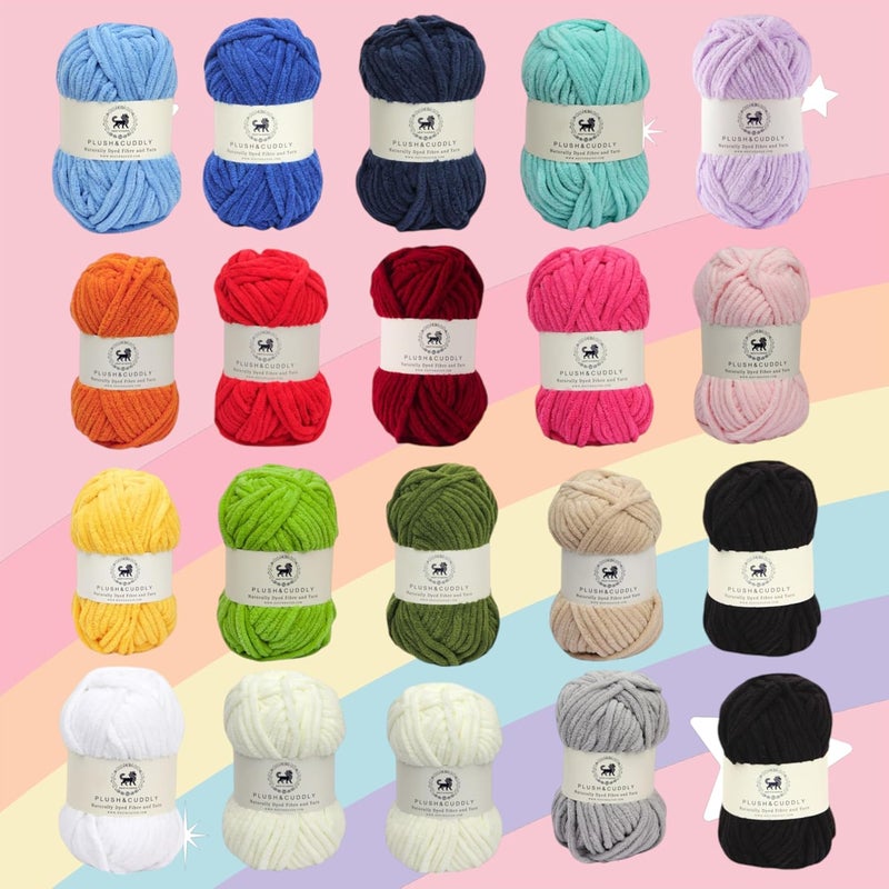 NESTNHAVEN Plush Cuddly yarn kit Sets Chenille Yarn Supersoft Hand Knitting Wool Ball set of 20 2 kg 1 Ball100 Gram Each Ball Suitable for Craft Babywear Toys Baby Blankets 5 Bulky Shades NNHS off white black blue dark blue denim blue lilac orange cranberry hot pinkbaby pink sunflower yellow green military green beige white grey - Image 5