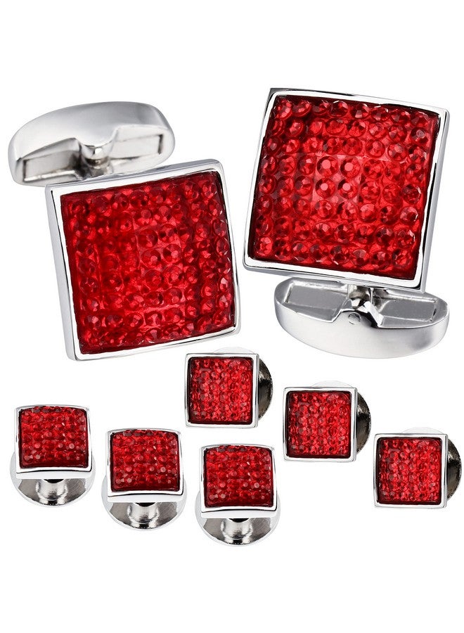 HAWSON Graceful Square Red Crystal Cufflinks Tuxedo Studs Man Shirt - Image 1