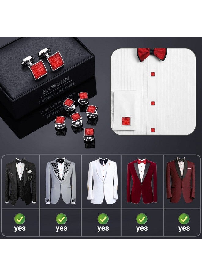 HAWSON Graceful Square Red Crystal Cufflinks Tuxedo Studs Man Shirt - Image 4
