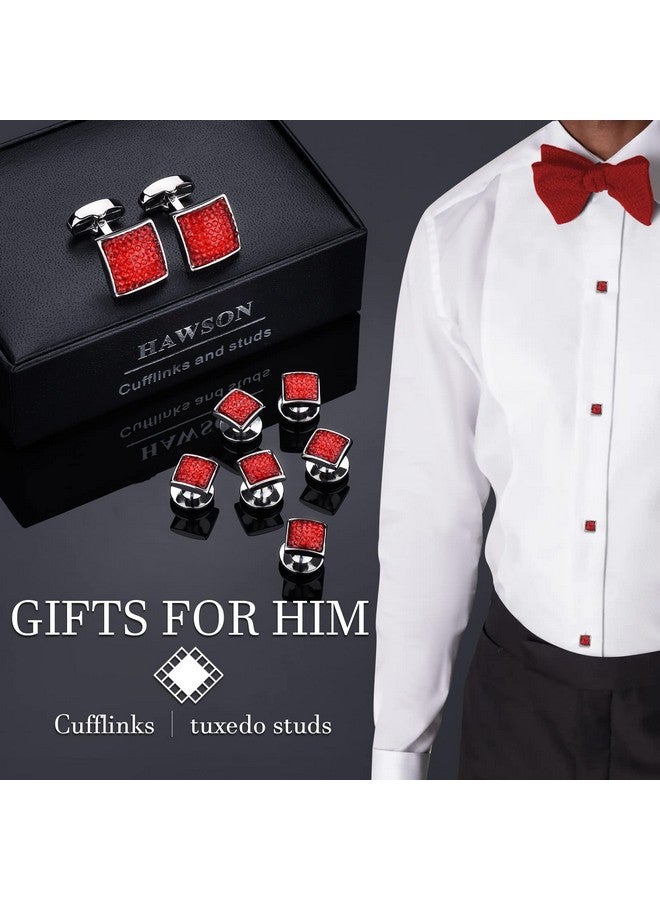 HAWSON Graceful Square Red Crystal Cufflinks Tuxedo Studs Man Shirt - Image 3