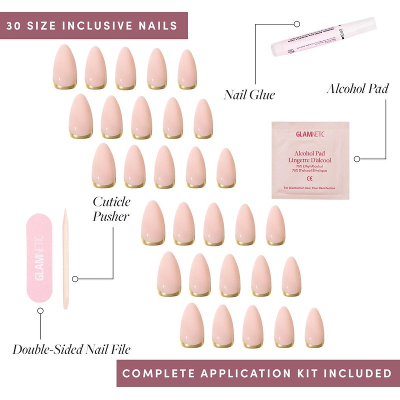 Glamnetic Press On Nails - Goal Getter | Medium Almond Fake Nails and Neutral Gold Reverse French Tip, Salon Quality | 15 Sizes - 30 Nail Kit Wtih Glue - Image 4