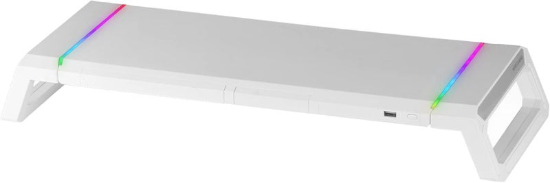 MARS GAMING MARSGAMING MGS-ONE White, Chroma RGB Monitor Stand, Adjustable Size, Smartphone and Tablet Stand, Front USB 2.0 - Image 1