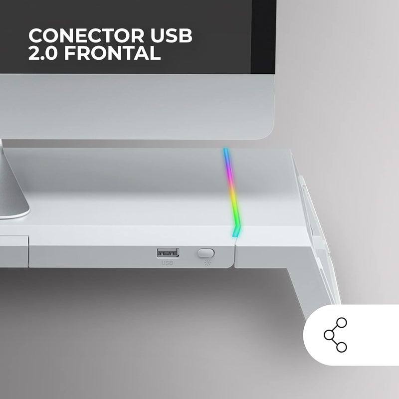MARS GAMING MARSGAMING MGS-ONE White, Chroma RGB Monitor Stand, Adjustable Size, Smartphone and Tablet Stand, Front USB 2.0 - Image 3