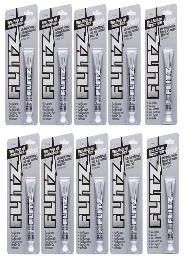 Flitz Metal Polish Paste - 1.76oz USA-Made Polish for Solid Chrome, Stainless Steel, & Aluminum - Non-Abrasive for Light Oxidation - Requires Manual Buffing - Not for Plated/Coated Surfaces (10 Pack) - Image 1