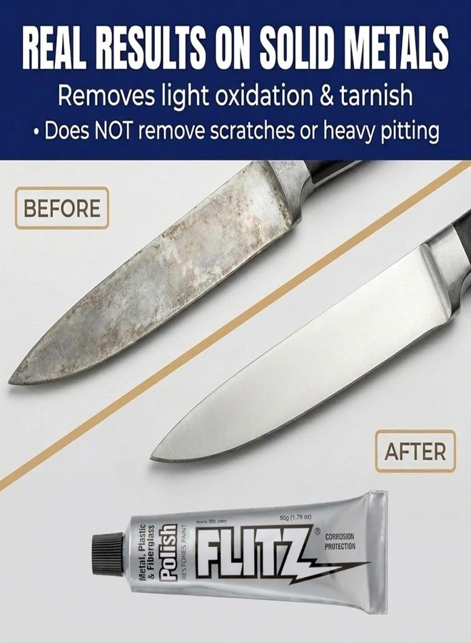 Flitz Metal Polish Paste - 1.76oz USA-Made Polish for Solid Chrome, Stainless Steel, & Aluminum - Non-Abrasive for Light Oxidation - Requires Manual Buffing - Not for Plated/Coated Surfaces (10 Pack) - Image 2