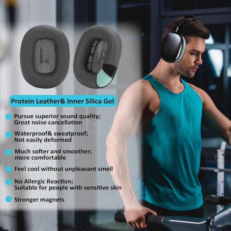 EARROCK Solid anti-deform Gel Earpads Compatible with AirPods Max Ear Cups Magnetic Ear Cushions with Silica Gel, Protein Leather, Memory Foam Black Dark Grey Natural tone color options - Image 2