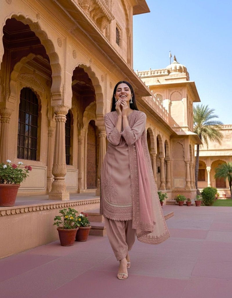 ANAITA Pink Crepe Readymade Suit with Embroidery & Sequence Work - Image 1