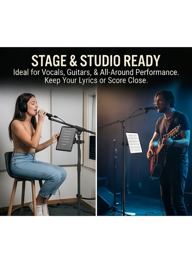 FlashHawk Microphone Floor Stand with Phone/Tablet Holder, Adjustable Boom Mic Stand with Heavy-Duty Base, for Streaming, Podcasting, Recording, and Live Performances - Image 4