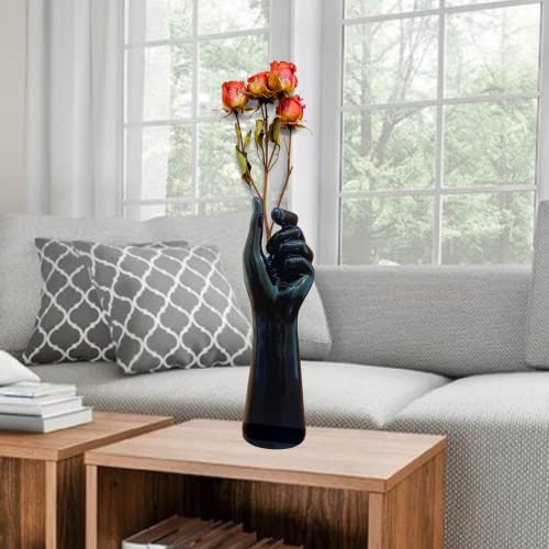 MARINER'S CREATION Premium Flower vase in Hand Shape Vase for Living Room Flower vase Long for Corner House Warming Gift Black Color vase 7x7x25.5 cm Material- ceremic - Image 3