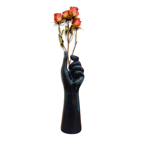 MARINER'S CREATION Premium Flower vase in Hand Shape Vase for Living Room Flower vase Long for Corner House Warming Gift Black Color vase 7x7x25.5 cm Material- ceremic - Image 1