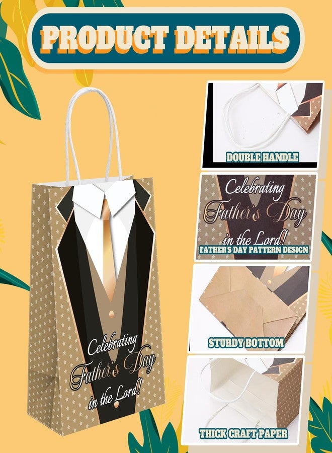 Kolldenn 48 Pcs Father's Day Religious Gift Bags Classic Happy Father's Day Party Supplies Goodie Treat Candy Paper Bags with Handles for Best Dad Theme Gift Wrapping - Image 3