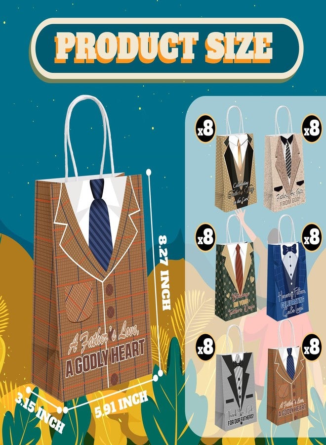 Kolldenn 48 Pcs Father's Day Religious Gift Bags Classic Happy Father's Day Party Supplies Goodie Treat Candy Paper Bags with Handles for Best Dad Theme Gift Wrapping - Image 2