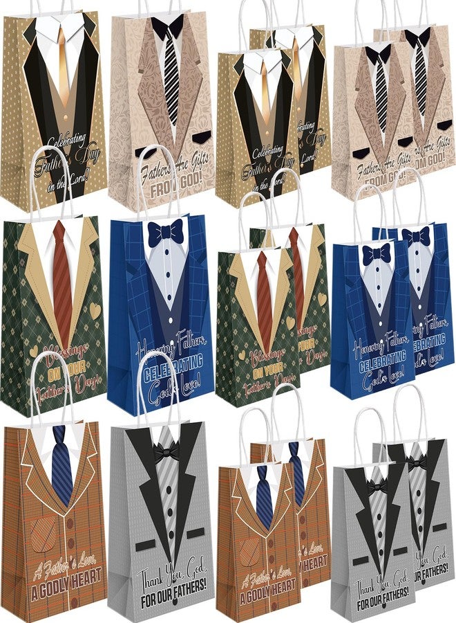 Kolldenn 48 Pcs Father's Day Religious Gift Bags Classic Happy Father's Day Party Supplies Goodie Treat Candy Paper Bags with Handles for Best Dad Theme Gift Wrapping - Image 1