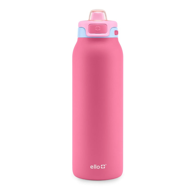 Ello Pop Fill 32oz Stainless Steel Water Bottle with Quick Fill Technology Double Walled and Vacuum Insulated Metal Leak Proof Locking Lid Sip and Chug Reusable BPA Free Cherry Breeze