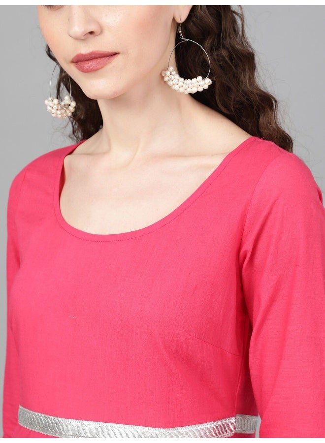 AKS Magenta Solid Maxi With Orange Bandhani Dupatta  - Image 2