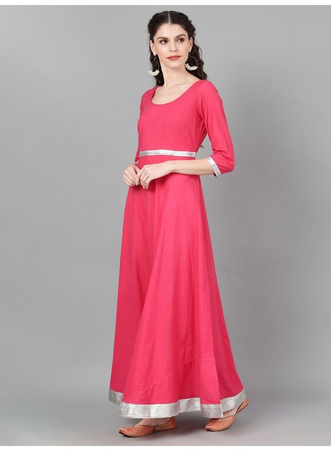 AKS Magenta Solid Maxi With Orange Bandhani Dupatta  - Image 4