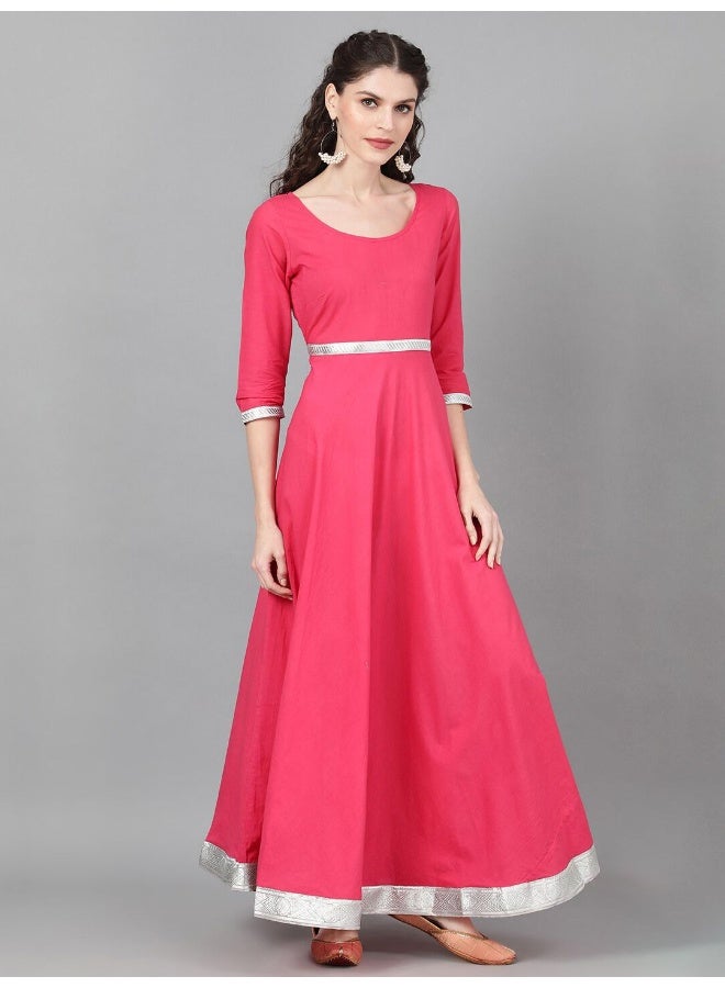AKS Magenta Solid Maxi With Orange Bandhani Dupatta  - Image 5