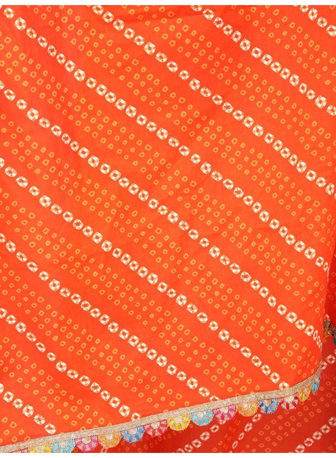 AKS Magenta Solid Maxi With Orange Bandhani Dupatta  - Image 3