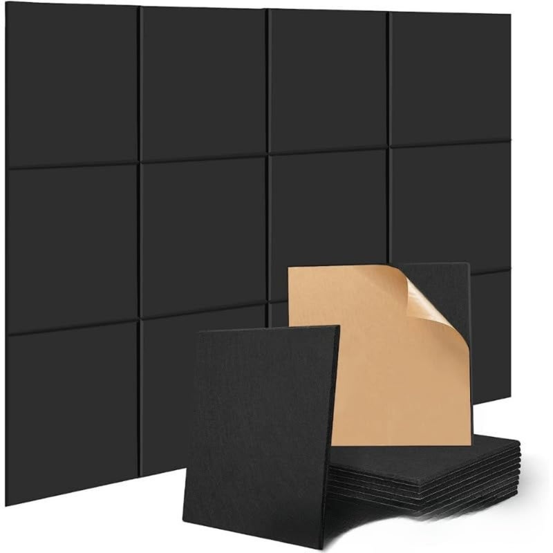 Acoustic Wall Panel Self-Adhesive, 12 Pack 12" X 10" X 0.4"High Density Sound Proof Padding, Hexagon Sound proof Insulation Beveled Edge Wall Tiles square black - Image 1