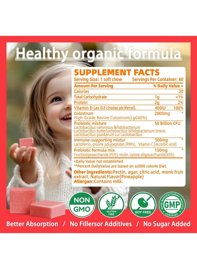 Natures Aid Colostrum Chews Supplement with probiotics for Gut Health, Bloating, Immune Support, Skin, Hair Growth and Beauty - Strawberry Flavor (60 Servings) - Image 3