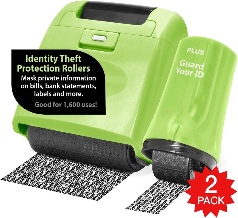 Plus Identity Theft Prevention Wide Roller Security Stamp Kit, Green - Image 1