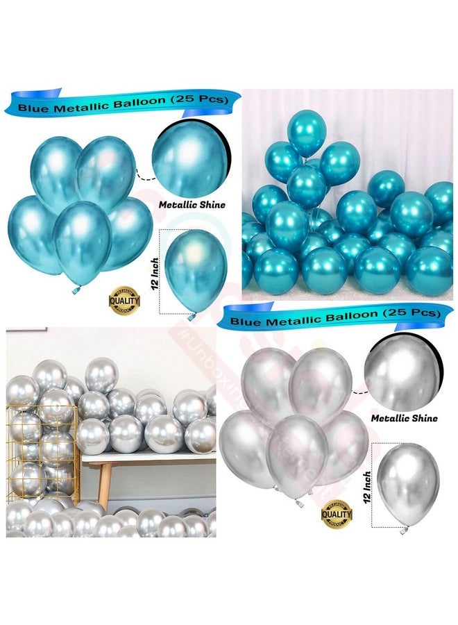 Propsicle Happy Birthday Blue Prince Theme Foil Crown Balloon Bouquet With Silver Happy Birthday Letter Balloon & Blue | Silver Metallic Balloon - Pack of 52 - Image 5
