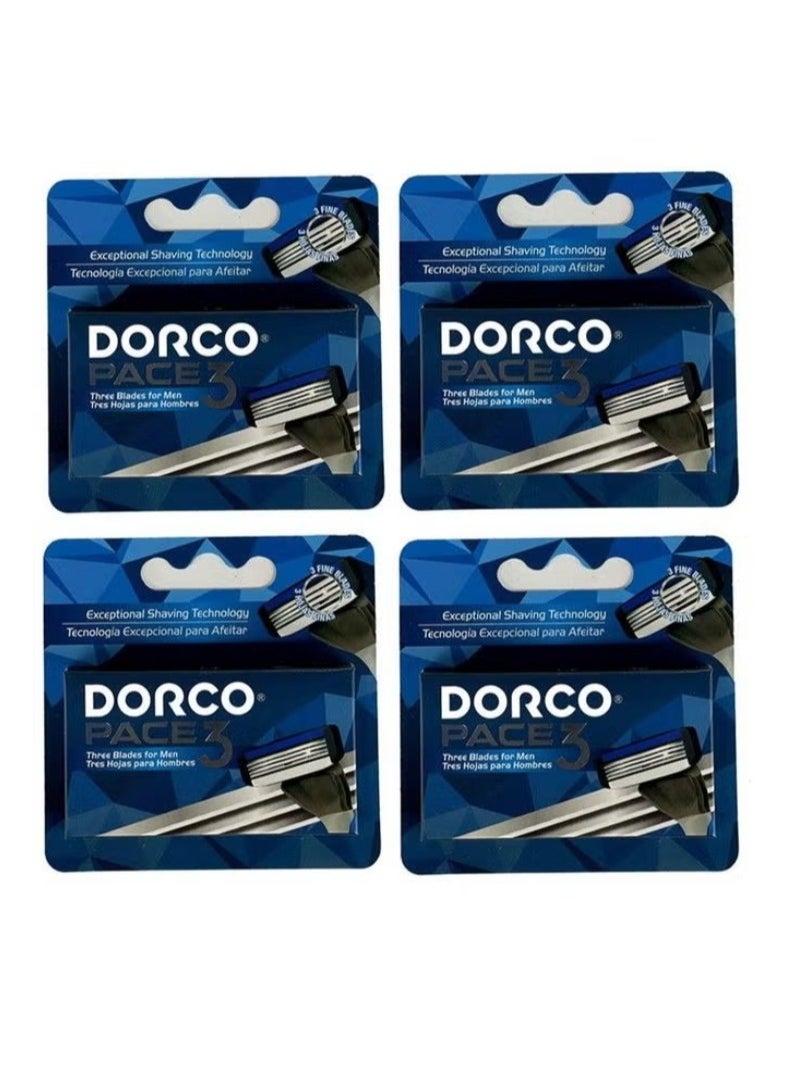 DORCO Pace 3 Three Razor Blade Shaving System Value Pack 16 Cartridges (No Handle) 