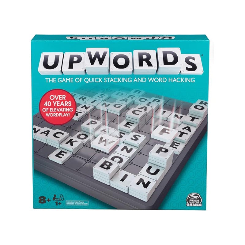 سبين ماستر جيمز لعبة Upwords: لعبة التكديس السريع واختراق الكلمات باستخدام قطع الحروف القابلة للتكديس، إصدار 2022 | ألعاب كلمات | ألعاب لوحية للأطفال من 8 إلى 12 عامًا | ألعاب عائلية للأعمار من 8 سنوات فما فوق - Image 1