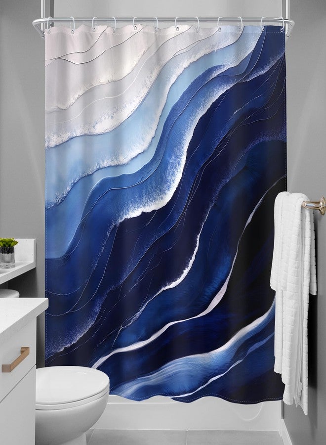 MESHELLY Blue Beach Ocean Shower Curtain 72" x 72" - Abstract Beachy Sea Wave Landscape, Chic Coastal Scenery, Summer Modern Simple Bathroom Decor, Oil Painting Navy Ombre Cool Style with 12 Hooks - Image 3