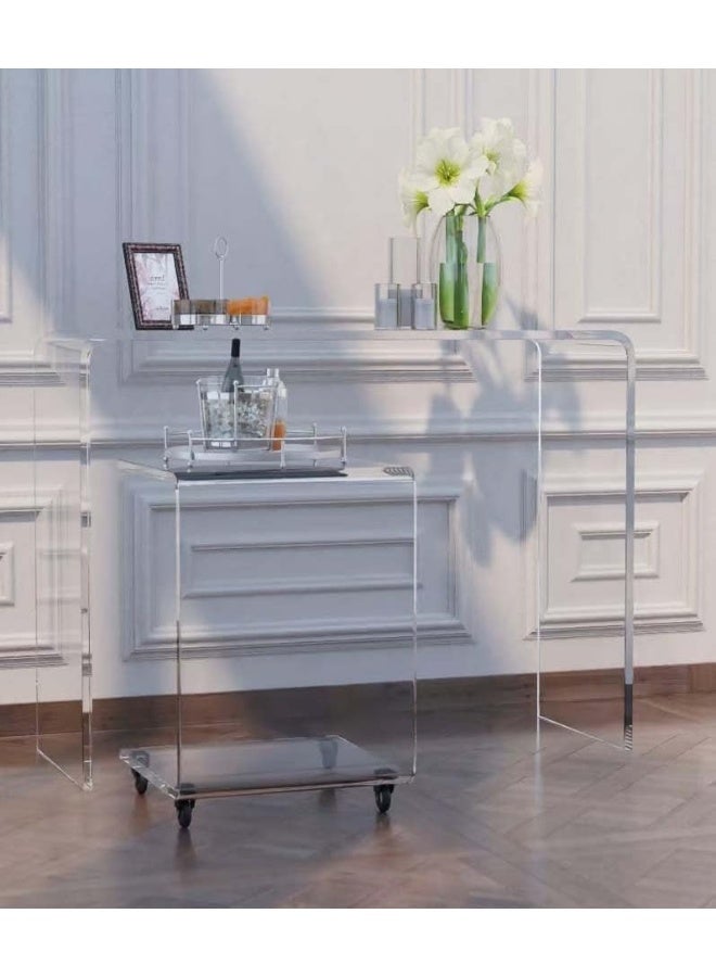 Horoof Market Modern Acrylic Console Table and Rolling Service Cart Set – Elegant Transparent Furniture for Living Room, Dining Area, or Office  - Image 1