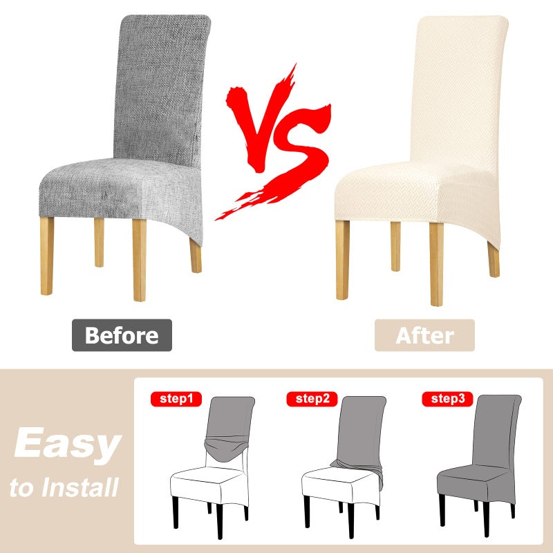 Lellen XL Size Stretch Chair أغطية لغرفة الطعام غرفة الطعام الكبيرة كرسي Slippercovers Canning كرسي الأغطية المطبخ Parsons Side Slipcover مجموعة واقي ناعم من 4 كريم - Image 5