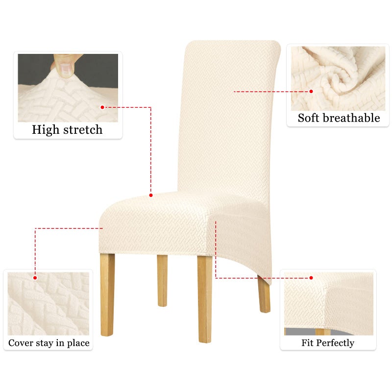 Lellen XL Size Stretch Chair أغطية لغرفة الطعام غرفة الطعام الكبيرة كرسي Slippercovers Canning كرسي الأغطية المطبخ Parsons Side Slipcover مجموعة واقي ناعم من 4 كريم - Image 3