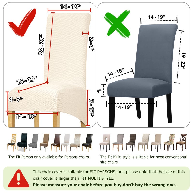 Lellen XL Size Stretch Chair أغطية لغرفة الطعام غرفة الطعام الكبيرة كرسي Slippercovers Canning كرسي الأغطية المطبخ Parsons Side Slipcover مجموعة واقي ناعم من 4 كريم - Image 4