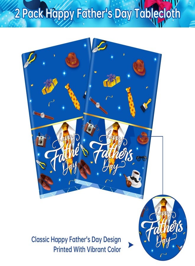 Litmitfu 2 Pack Fathers Day Tablecloth - Happy Father's Day Table Cloth, Plastic Disposable Rectangle Blue Father Day Table Cover for Fathers Day Decorations Party Decor Supplies Favors,108 x 54 Inch - Image 4