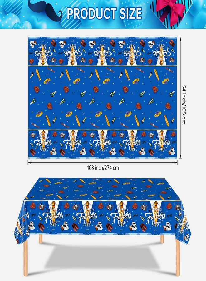 Litmitfu 2 Pack Fathers Day Tablecloth - Happy Father's Day Table Cloth, Plastic Disposable Rectangle Blue Father Day Table Cover for Fathers Day Decorations Party Decor Supplies Favors,108 x 54 Inch - Image 3