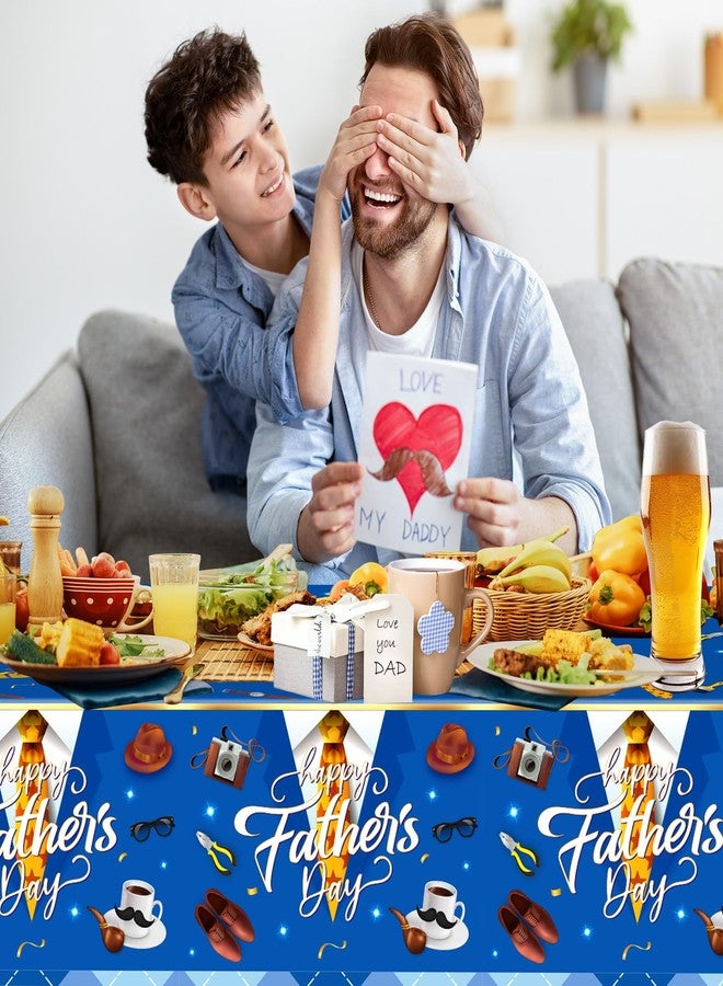 Litmitfu 2 Pack Fathers Day Tablecloth - Happy Father's Day Table Cloth, Plastic Disposable Rectangle Blue Father Day Table Cover for Fathers Day Decorations Party Decor Supplies Favors,108 x 54 Inch - Image 2
