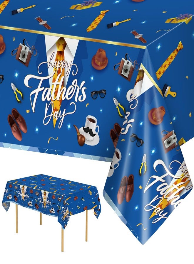 Litmitfu 2 Pack Fathers Day Tablecloth - Happy Father's Day Table Cloth, Plastic Disposable Rectangle Blue Father Day Table Cover for Fathers Day Decorations Party Decor Supplies Favors,108 x 54 Inch - Image 1