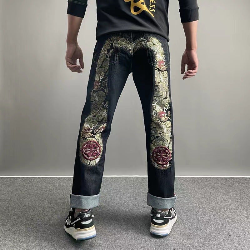 2023 Autumn Cross-border Explosions European and American High Street Hip-hop Graffiti Print Jeans Mens Fashion Brand Slim-fit Straight Wide-leg Pants Style seven (collection priority delivery)