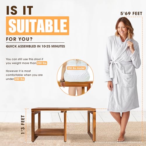 ENKEZI Adjustable Length 29 Inches Shower Stool Bench Chair Waterproof with Storage Shelf for Shaving Legs, Spa, Bath Seat in Bathroom, Inside Shower for Adults Seniors Elderly (Small 29 in) - Image 3