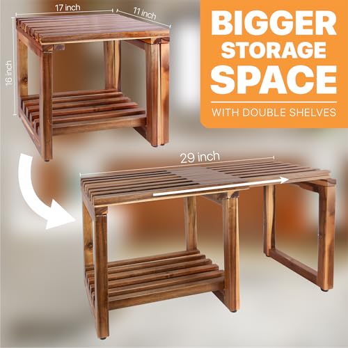 ENKEZI Adjustable Length 29 Inches Shower Stool Bench Chair Waterproof with Storage Shelf for Shaving Legs, Spa, Bath Seat in Bathroom, Inside Shower for Adults Seniors Elderly (Small 29 in) - Image 2