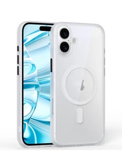 Magnetic Case for iPhone 16 6.1-Inch Compatible with MagSafe, Shockproof Phone Bumper Cover, Solid Color Matte TPU Frame, Anti-Scratch Clear Back (White)