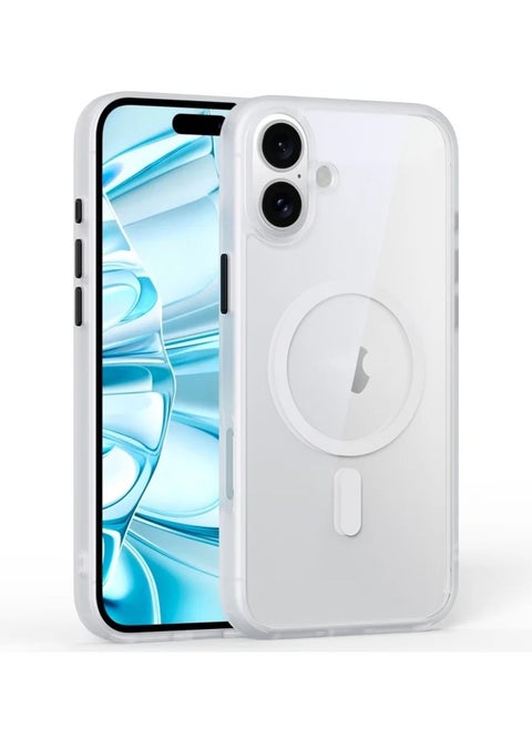 Magnetic Case for iPhone 16 6.1-Inch Compatible with MagSafe, Shockproof Phone Bumper Cover, Solid Color Matte TPU Frame, Anti-Scratch Clear Back (White)