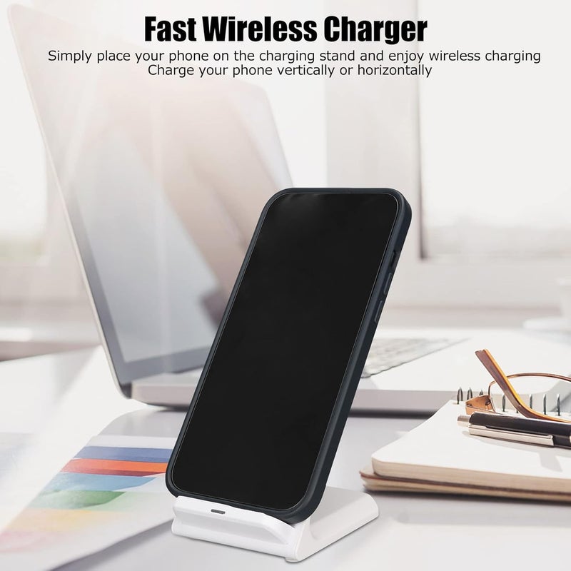 klarako 15W Wireless Charging Stand for Smartphone, Qi Certified Wireless Charging Desktop Stand Fast Wireless Charger Tabletop Cell Phone Stand Support Charging at Any Angle(White) - Image 2