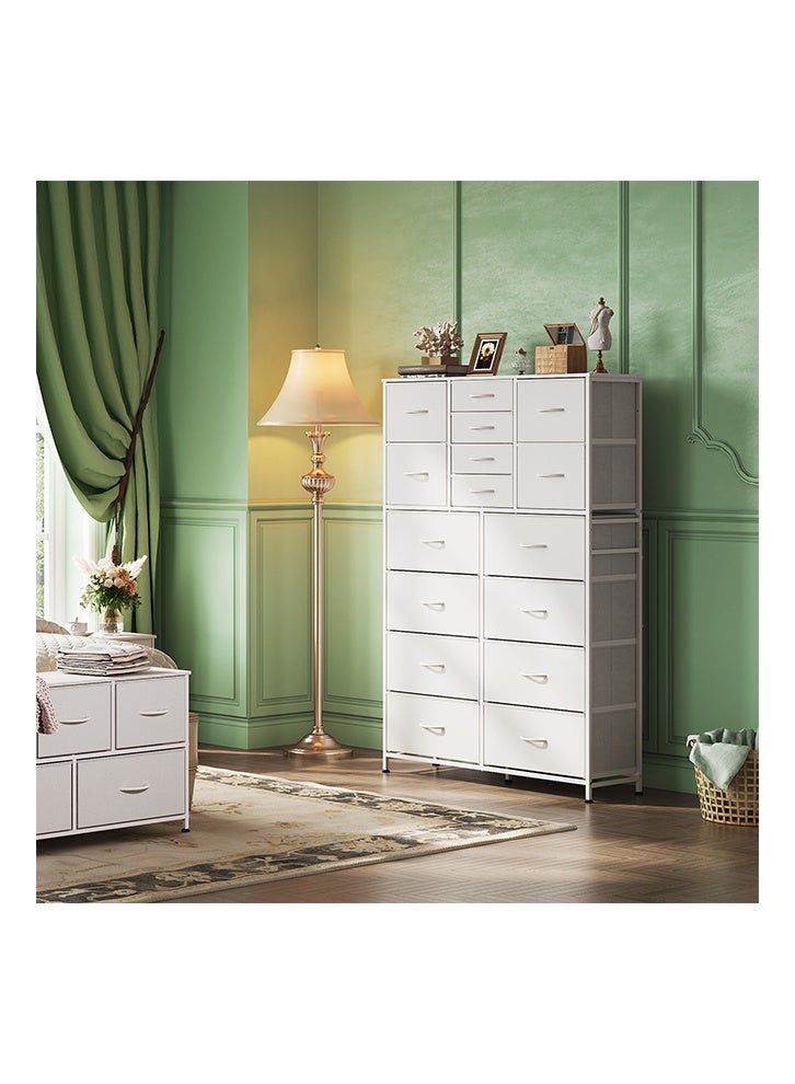 keke 16-drawer large size Fabric model For inside Home Bed Room Storage Cabinet White Color 39.4" inch - Image 3