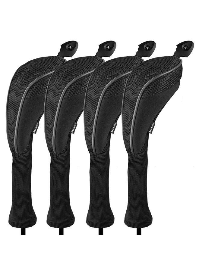 Andux 4 Pack Long Neck Golf Hybrid Club Head Covers Interchangeable No. Tag CTMT-01 Black - Image 1