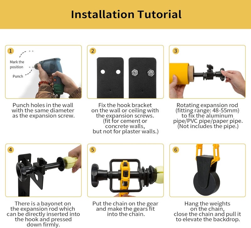 goshoot Expand Backdrop Roller System, Photography 4 Roller Wall Mounting Manual Background Support System, Ceiling Background Holder for Video Studio Photography - Image 3